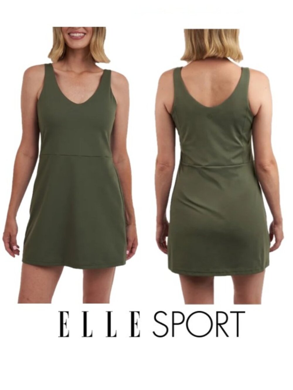 NWT Elle Sport Women's Active Dress, Built-In Bra, Green